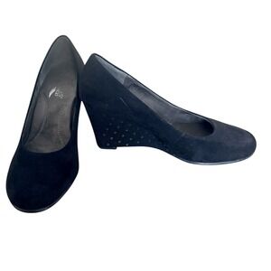 Suede Aerosoles Plum Tree Black Dot Wedge Dress Shoes Size 8.5 Studded Detail